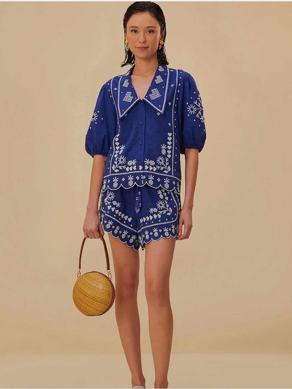 Farm Rio embroidered linen set